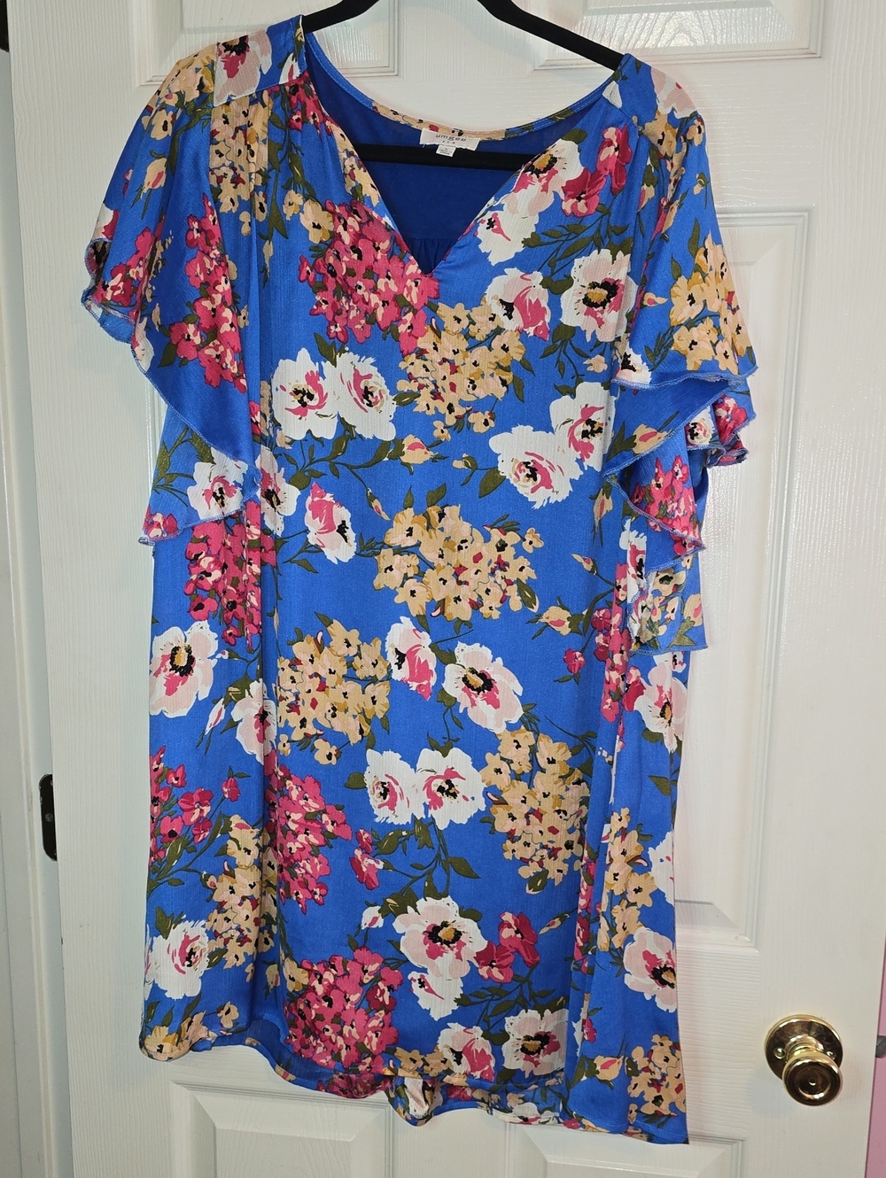 Umgee Royal Blue Floral V-Neck Midi Dress